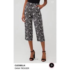 Cleobella Dana Black White Paisley Trousers Pants Size L Wide Leg Boho